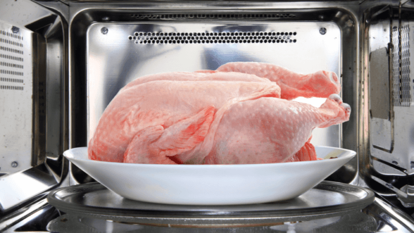 Chicken inside microwave
